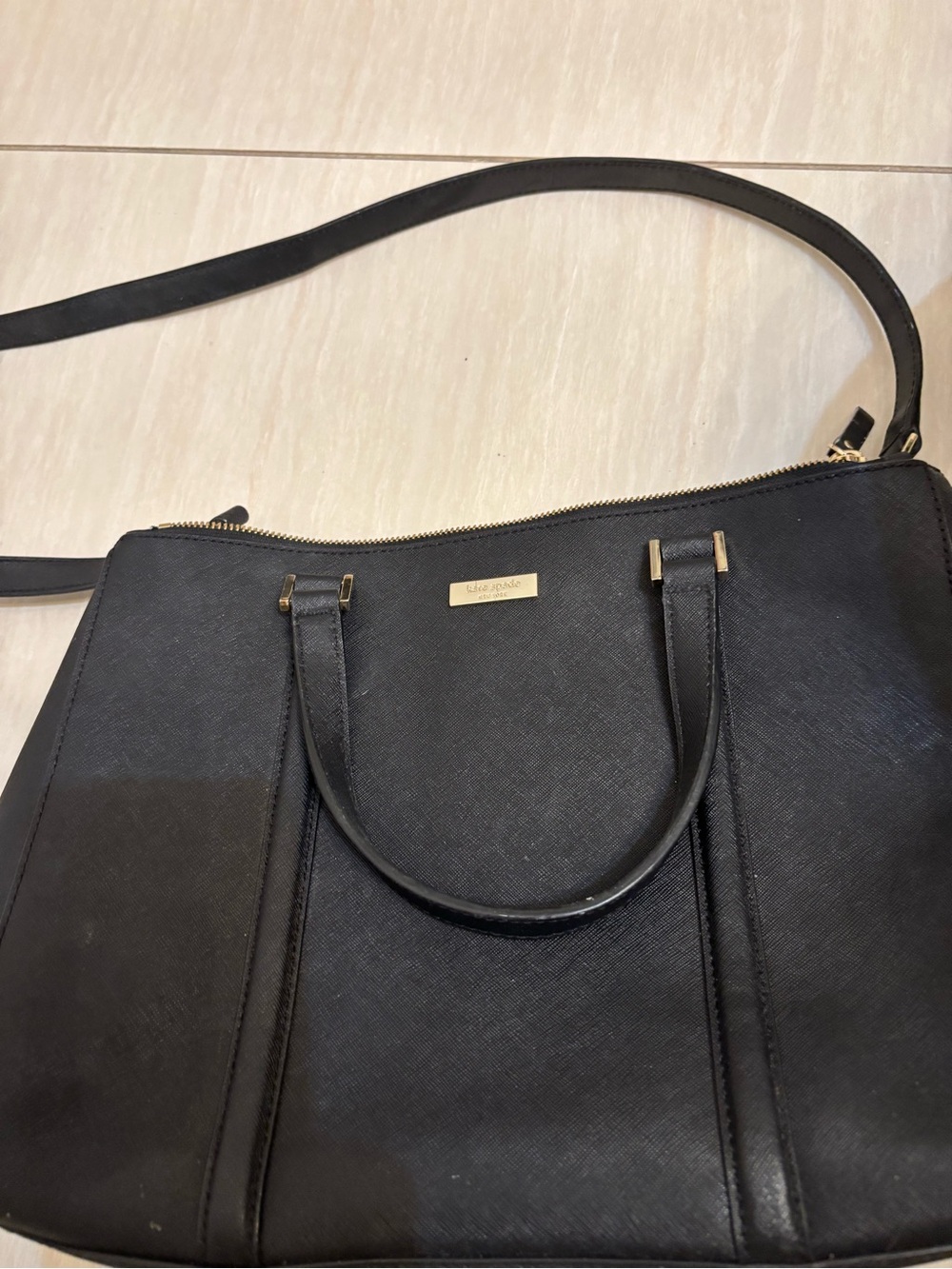 kate spade Black Saffiano Leather Shoulder Bag with Gold Hardware